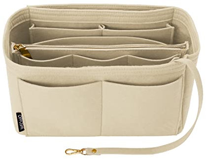 OPPOSHE Geldbörsen-Organizer-Einsatz für Handtaschen, weicher Filztaschen-Einsatz, Organizer für Tragetasche, kompatibel mit LV, Coach, MK, Kate Spade, Goyard, Longchamp (Beige, groß)