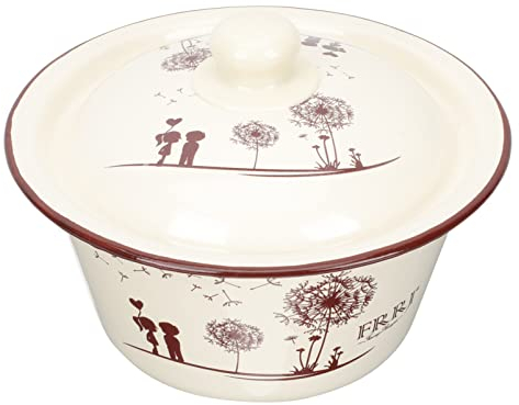 Homoyoyo Emaille Schüssel mit Deckel Vintage Runde Schale Rührschüssel Suppenschale Salatschüssel Obst Gemüse Waschschüssel Suppen Nudel Servierschale Zuhause Restaurant Emailware