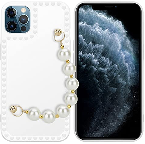 Cadorabo Hülle kompatibel mit Apple iPhone 12 PRO MAX Schutzhülle TPU Silikon Case Handschlaufen Design mit Perlen Slim Kratzfest Weiche Gummi mit Rundumschutz Case Hülle für iPhone 12 PRO MAX in Weiß