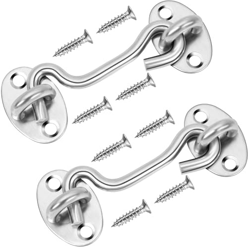 Rainspire (2 Pack) 4 Inch Privacy Hook and Eye Latch for Barn Door, Stainless Steel Gate Latch Barn Door Lock Cabin Hooks for Gate Shutters Window Slide Barn Shed Cabinet Bathroom, Silver
