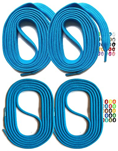 SNORS 2 PAIRES Lacets PLATS 110cm, TURQUOISE, 6mm de large - lavables, indéchirable, élastiques - PREMIUM qualité Lacets pour baskets, sneaker, chaussures de sport et basses, laces