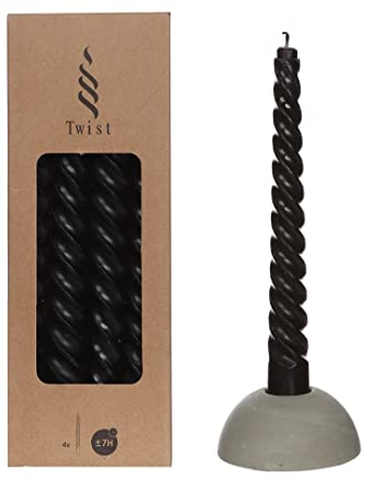 NaDeco Spiralkerzen im Set mit 4 Stück, Höhe 19cm, in vielen Farben erhältlich | Twisted Candle | Spiralkerzen | Gedrehte Tafelkerze | Candles Twist | Stabkerzen | Spitzkerzen, Farbe:Schwarz