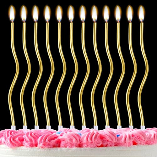 Candele di compleanno a spirale, dorate, per torte, confezione da 12