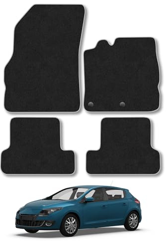 Renault Megane (2008-2016) [Estate, Hatchback] Carpet Car Mats | Grey Edge Trim Tailored Fit Floor Mats Full Coverage Protection Accessories Easy Clean Anti Slip Made in the UK