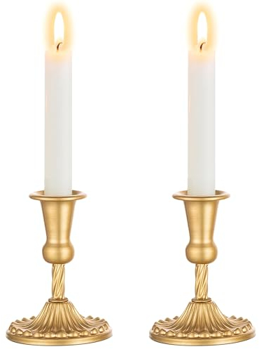 Sziqiqi Kerzenständer Gold Metall 2er Set - Kerzenhalter Dekorative Stabkerzenhalter Kerzenleuchter für Stabkerzen für Hochzeit Wohnzimmer Deko