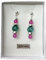 Anhur Pendientes Cristal Verde Fucsia Cierre a Presión Color Plata Pendientes Colgantes Mujer