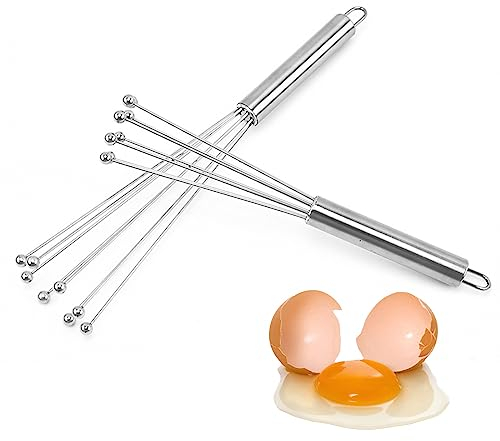 2 Piezas Batidores Huevos Alambre, Batidor de Acero Inoxidable, Batidor de Alambre con Punta Bolas, Bbatidor de Cocina, Varillas Batir Huevos, para Cocinar, Mezclar, Batir, Revolver(10+12)