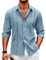 COOFANDY Men's Cuban Guayabera Shirts Casual Long Sleeve Button Down Shirt Summer Beach Tops Blue