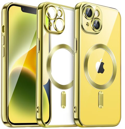 JETech Weiche Klar Hülle für iPhone 14 6,1 Zoll, Kameraschutz Vollständiger, Kompatibel mit MagSafe Kabellosem Laden, Stoßfest Elektroplattiert TPU Handyhülle (Gelb)