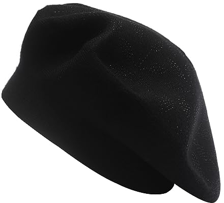 ZLYC Damen Wolle Baskenmütze Klassische Französischen Barett Warm Beret Mütze(Blätter Schwarz)