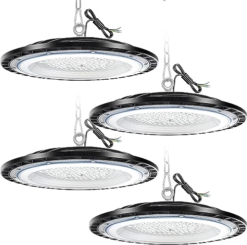 100W UFO LED High Bay lumière, éclairage de Magasin à LED avec 1 mètre chaîne, 10000LM 6500K, Projecteur LED Intérieur, éclairage de baie commerciale étanche IP65 pour entrepôt, garage (Paquet de 4)