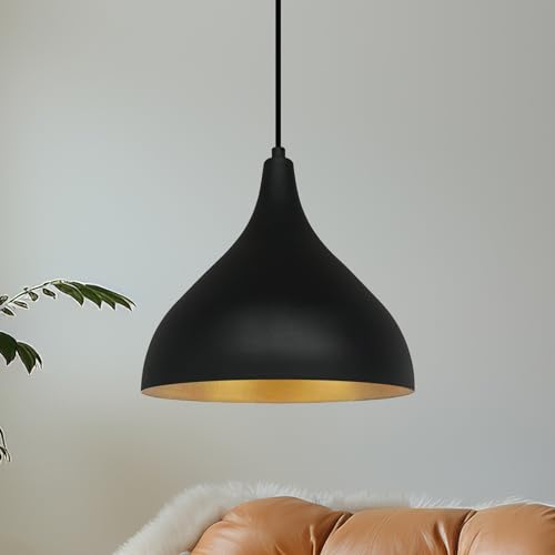 bamyum Pendelleuchte Schwarz, Adash, Flammige Metall Hängelampe Ø26 cm, E27 Lampe Wohnzimmer, Lampenschirm Hängeleuchte, Deckenlampe, Wohnzimmer Pendellampe, Esstischlampe