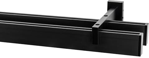 Garesa Gardinenstange Flat 40 x 15mm, 2-läufig, schwarz I Vorhangstange inkl. Gleiter I Mit Endknopf Kappe I Wandmontage I 340cm