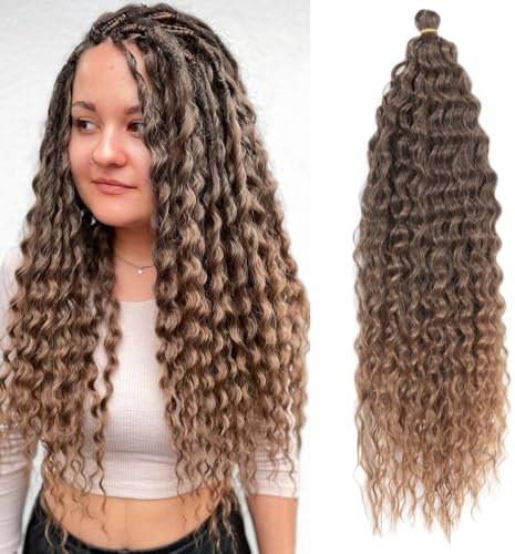 Deep Twist Crochet Hair Wasserwelle Twist Haarbündel Synthetische lockige Flechtfrisur Haarverlängerung Ombre Kinky Curl Flechthaarteil, 26 Zoll 3 Packungen