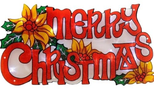 KAYNUR 20 LED Merry Christmas Window Silhouette Lights Festive Indoor/Outdoor Decor, Glitter Design Mains Operated with Suction Hook Includes Spare Bulb Large Light Up Sign for Xmas