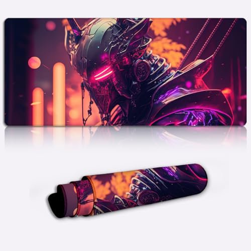 SIBREA Warrior Escritura extendida, base de goma antideslizante, borde cosido, alfombrilla grande XXL para juegos de ordenador portátil, ordenador, escritorio, 13,77 x 23,6 pulgadas