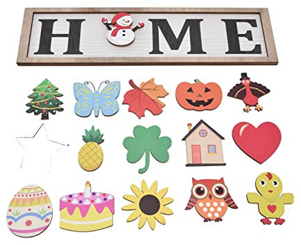 Maison en Bois Interchangeable, Panneau de Bienvenue en Bois, Panneau de Porte de Bienvenue, Décoration de Bienvenue de Porte d'entrée Rustique Personnalisée Saisonnière avec 16