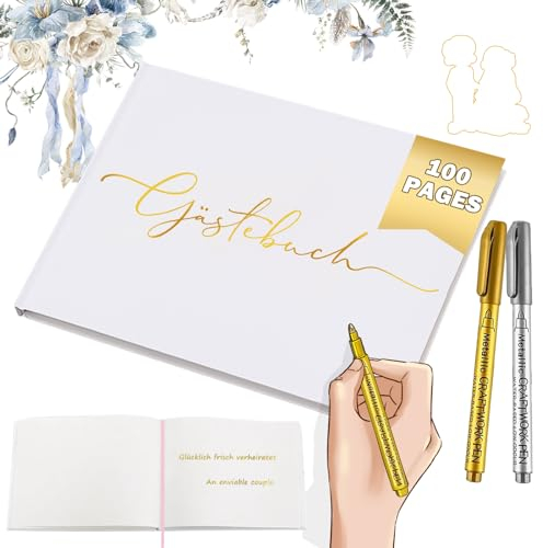 VEQENIFY Gästebuch Hochzeit,Geburtstag & Jeder Anlass [100 Blanko Seiten] hochzeitsgästebuch、gästebücher、Hochzeit gästebuch 24x19 cm für unvergessliche Erinnerungen