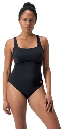 Speedo Bañador Flex con Banda y Sujetador Integrado para Nadar | Fitness en el Agua | Entrenamiento Traje de baño para Mujer, Negro/Rojo Sirena, 40