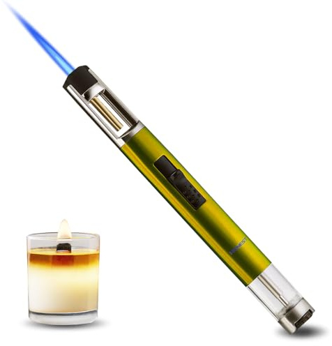 HONEST Butan-Feuerzeuge, nachfüllbar, einzelne Jet-Flamme für Kerzen, Grill, Camping, Silber (Gold)