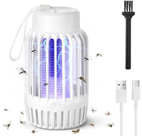 URAQT Insektenvernichter Elektrisch, Mückenlampe Mückenfalle elektrische Mit LED-Licht, Wiederaufladbarer Fliegenfalle Elektrisch Fliegenfänger Innenbereich, Insektenfalle für Innen und außen(Weiß)