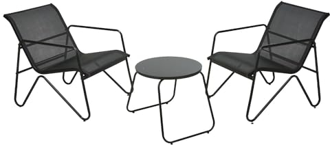 DANIEL JAMES Bistro-Set - 3-teiliges Gartenmöbel-Set für Terrasse, Balkon & Wintergarten - Gesprächsset für drinnen und draußen mit 2 Stühlen & Tisch - Schwarz