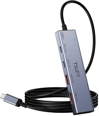 TSUPY HUB USB C 10Gbps, Adaptateur USB C vers 2 C 2 A Port avec Câble de 120 CM, USB C Multiple Compatible avec iPhone 16,MacBook Pro Air,iPad Air,Surface Pro 9, Boîtier en Aluminium