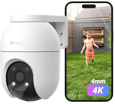 EZVIZ 4K Überwachungskamera Aussen WLAN, Pan&Tilt Outdoor Kamera mit Personenerkennung und -verfolgung, Fahrzeugerkennung, Zwei-Wege-Audio und Farbnachtsicht, wetterfest, C8c 8MP 4mm