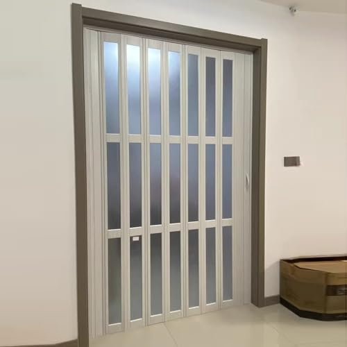 Falttüren Innentüren PVC-Falttür für Den Innenbereich, Weiße Ziehharmonika-Falttür mit Mattiertem Acrylglas, Raumteiler für Küche und Bad, Inkl. Montagezubehör(80x80in(203x203cm))