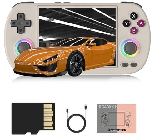 RG40XX H Retro Handheld Game Console, Handheld Game Console with RGB Colorful Joystick Lighting, 4.0 inch IPS Screen Open Source Linux System Built-in 5000+ Games, 64G TF Card (Grey)