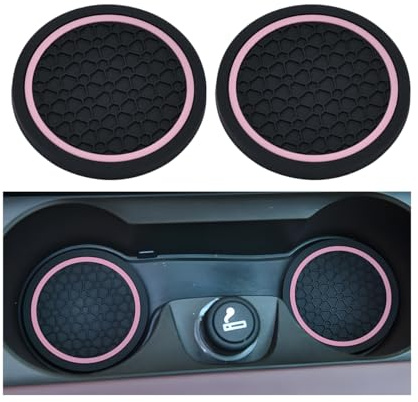 Adunsiaoto 2 Pièces sous-Verre Porte-Gobelet pour Voiture, Porte-Gobelet PVC Véhicule, Tapis Tasse Antidérapant Anti-Poussière pour Voitures, Universel Tapis pour Gobelets Automobile(Noir Rose)