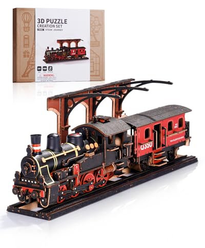 Wowood 3D-Puzzles für Erwachsene, Dampfzug, Holzmodellbausätze, Bauset für Erwachsene, DIY-Bastel-Kits, Hobby, kreative Geschenkideen für Mädchen und Jungen (Steam Journey-405PCS)