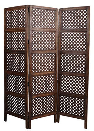 iAnanas fertig montiert sofort einsatzbereit Handgeschnitzter Raumteiler aus Massivem Mangoholz MDF 3-teiliger Faltbarer Paravent Dekorativen Sichtschutz für Haus, Büro Restaurent 180 x 150 cm