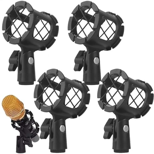 4 Stück Mikrofon Shock Mount - Mikrofonspinne Mikrofonständer Shock Mount - Ndensatormikrofon Vibrationsgesichert Mic Halterung Stand Mikrofonhalter | Für Aufnahme Rundfunk Studio