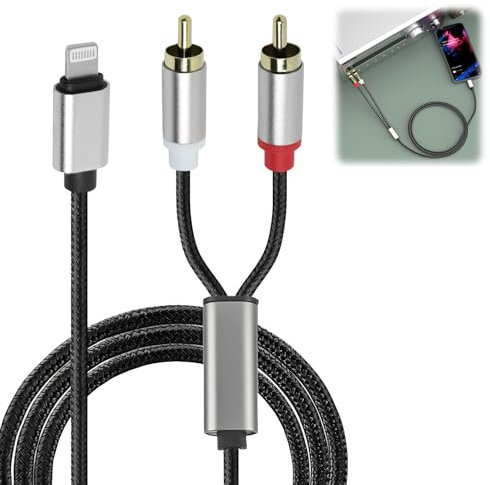 Greacesrio Câble Light vers RCA, Adaptateur Audio Auxiliaire Stéréo pour Phone 13/Pro/Pro Max/Mini/12/11/XS/X/8/7/pad avec Port Light à des Appareils RCA, 1M