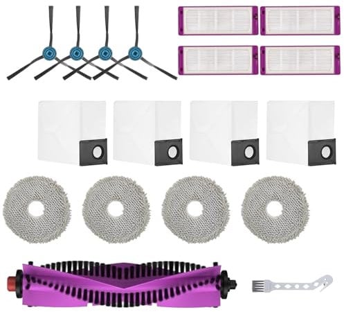 C-U pour EUREKA Kit d'Accessoires pour J15 Pro Ultra Robot Aspirateur Laveur, 4 Brosse Latérale, 4 Serpillières, 1 Brosse à Rouleau, 4 Filtre HEPA, 4 Sac à Poussière, Blanc, 1brush