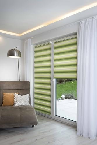 K-home® Klemmfix Doppelrollo Madrid ohne Bohren Farbverlauf Grün B65 x H200 cm