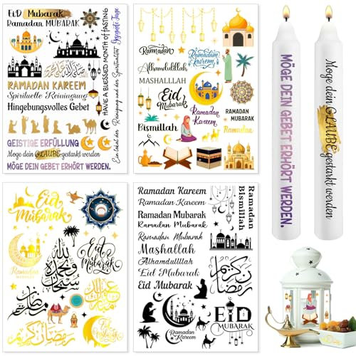 Rub On Sticker, Kerzentattoos Ramadan Eid Mubarak Sticker, Easy Rub Ons Folie Lustige Sprüche für Raysin Keraflott Möbel Glas Holz Klötzchen, Rub-On Transfer Aufkleber Kerzen Tattoo Deko