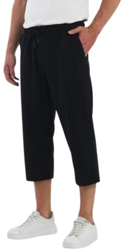 COMEOR Short capri 3/4 en coton pour homme avec poches – Short d'été décontracté coupe ample pour l'entraînement, le jogging, l'athlétisme, la gym, la course à pied, Noir , XXL