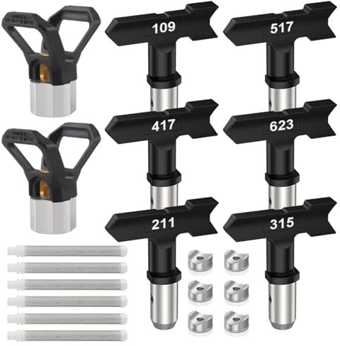 14pcs Luftless Lack Sprühtipps Set 6 Reversible Sprühgerät Farbdüsen 6 Luftlose Sprühgerät Pistolen Filter 2 Düsenspitzenwächter