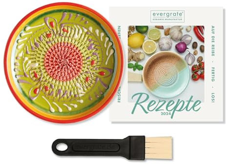 evergrate Keramikreibe mit Motiv Diego mit Küchenpinsel und Rezeptheft