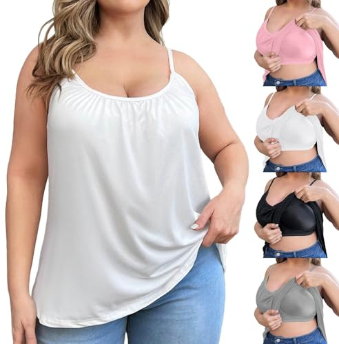Plus Size Vest Tops with Built in Bra for Women UK Cotton Camisole Tank Tops with Built in Bras 2025 Summer Casual Loose Fit Tunic Cami Spaghetti Strap Blouses Sleeveless Comfort Yoga Tank Top Sales