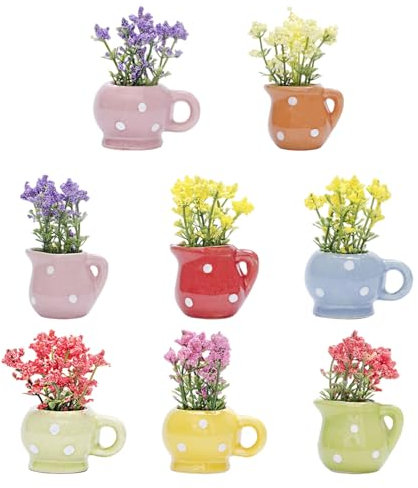 8Pcs Simulation Flower Pots Magnets Decorative Ceramics Kitchen Refrigerator Miniature Plant Vases For Metal Surfaces