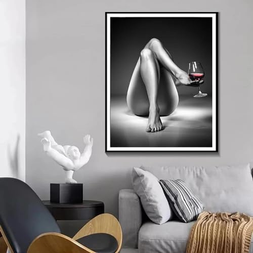 BMGKYAGL Quadro su tela astratto con piede di donna e bicchiere di vino, poster e stampe moderne, quadri da parete, decorazioni per la casa, 40x60 cm, senza cornice