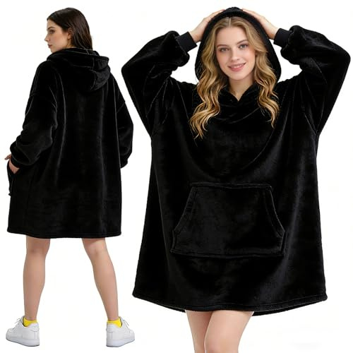 Moiuguli Hoodie Decke mit Ärmeln, Oversize Hoodie Sweatshirt, Tragbare Decke zum, Anziehen Erwachsene Kuscheldecke mit Ärmeln für Erwachsene, Männer, Frauen, Jugendliche