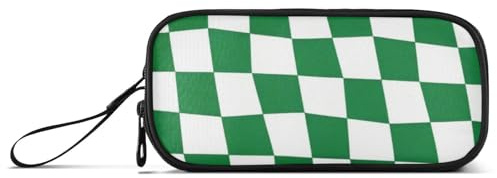 sanluoli Grün-weiß karierte Nylon Bleistifttasche Kariertes Federmäppchen Große Kapazität Federmappe Schreibwaren Tasche für Schule Preppy preppy preppy