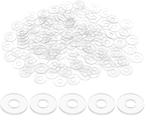 M METERXITY 200-Pack Flat Washers M4 4mm ID 10mm OD 1mm Thick PVC | Clear, Washer Grommets, Plastic, Sealing Spacer Gasket Ring, For Door Handle Automotive Bathroom Hardware Replacement, Plain