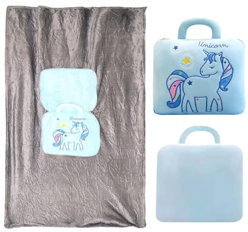 WFKKMEQ 2-in-1 Reisedecke und Kissen, Flanellstoff Einhorn Kissendecke 2-in-1, Tragbare Wohn Kissen und Decken, für Couch und Bett, Reise Urlaub, für Kinder & Erwachsene