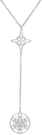 EUEAVAN Metatron-Würfel Hexen-Knoten-Halskette Keltische Triquetra Dreifaltigkeit Nudo De Bruja Heilige Geometrie Anhänger Wicca-Siegel des Erzengels Talisman-Schmuck Irische Geschenke für Frauen