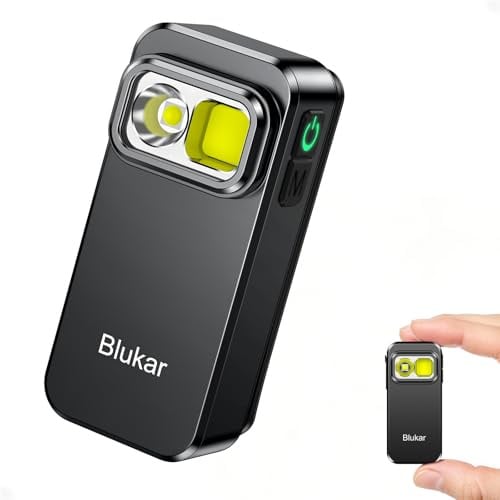 Blukar Torcia LED Potente Ricaricabile, Mini Torcia EDC con Clip | 3 Fonti di Luce & 5 Modalità, Funzione Memoria, Lunga Durata, Portatile Impermeabile per Campeggio/Blackout